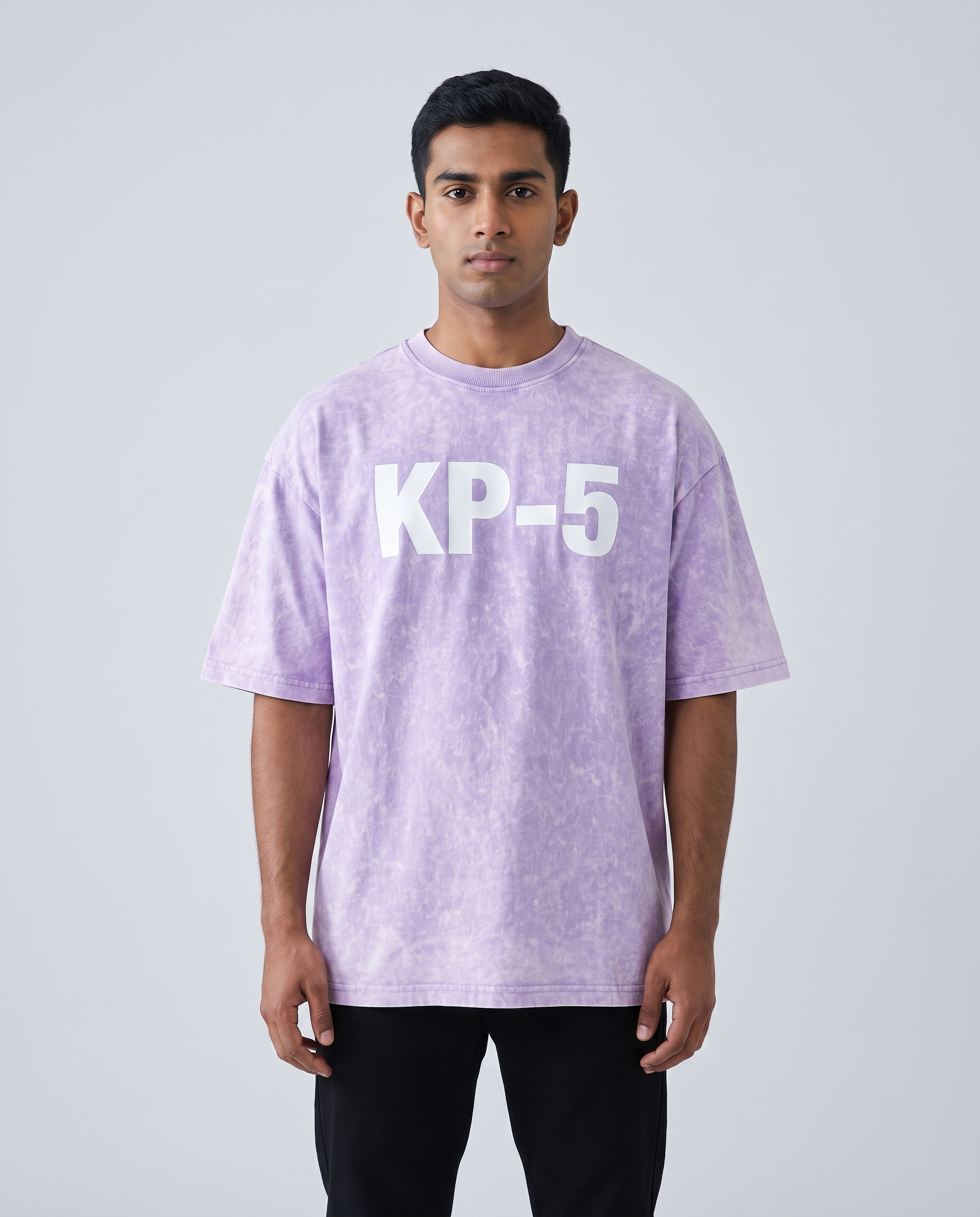 KP-5 oversized acid wash tee light violet front