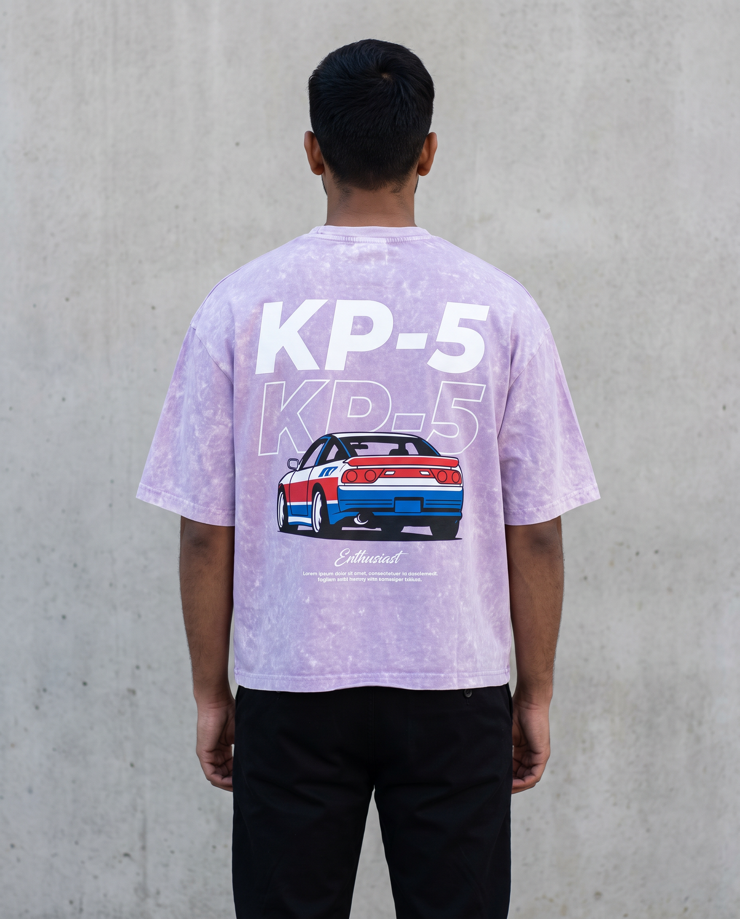KP-5 oversized acid wash tee light violet back