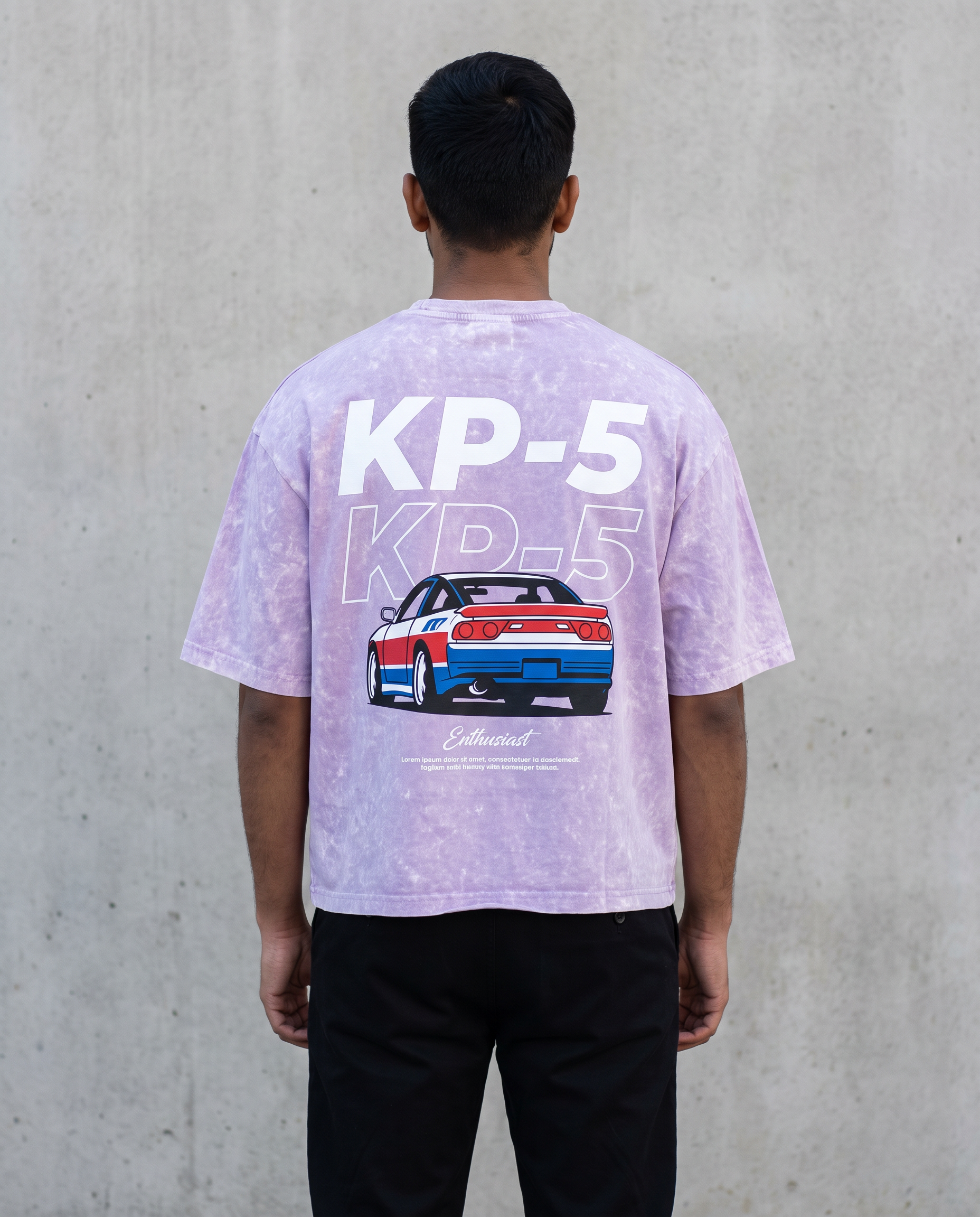 KP-5 oversized acid wash tee light violet back