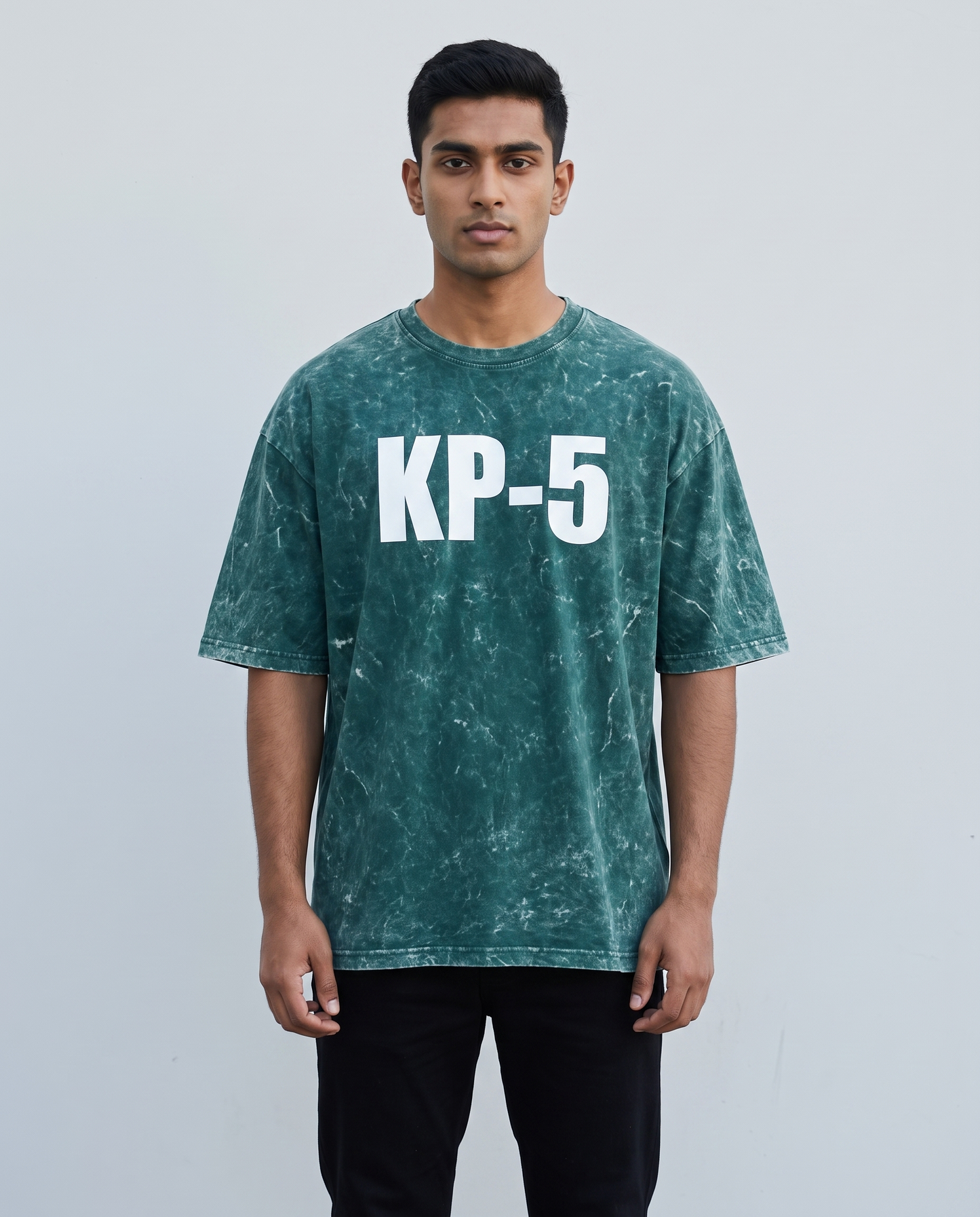 KP-5 oversized acid wash tee teal front