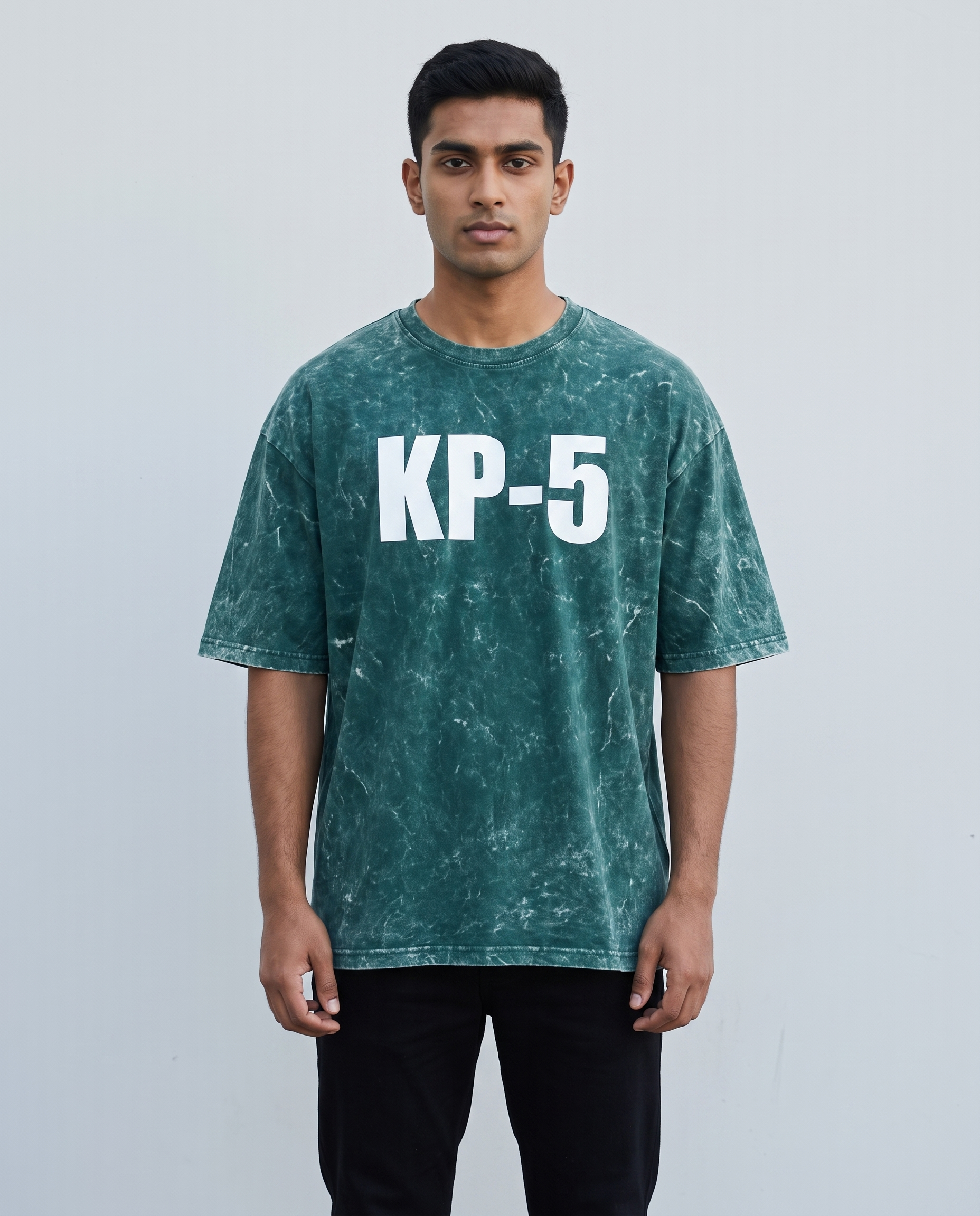 KP-5 oversized acid wash tee teal front
