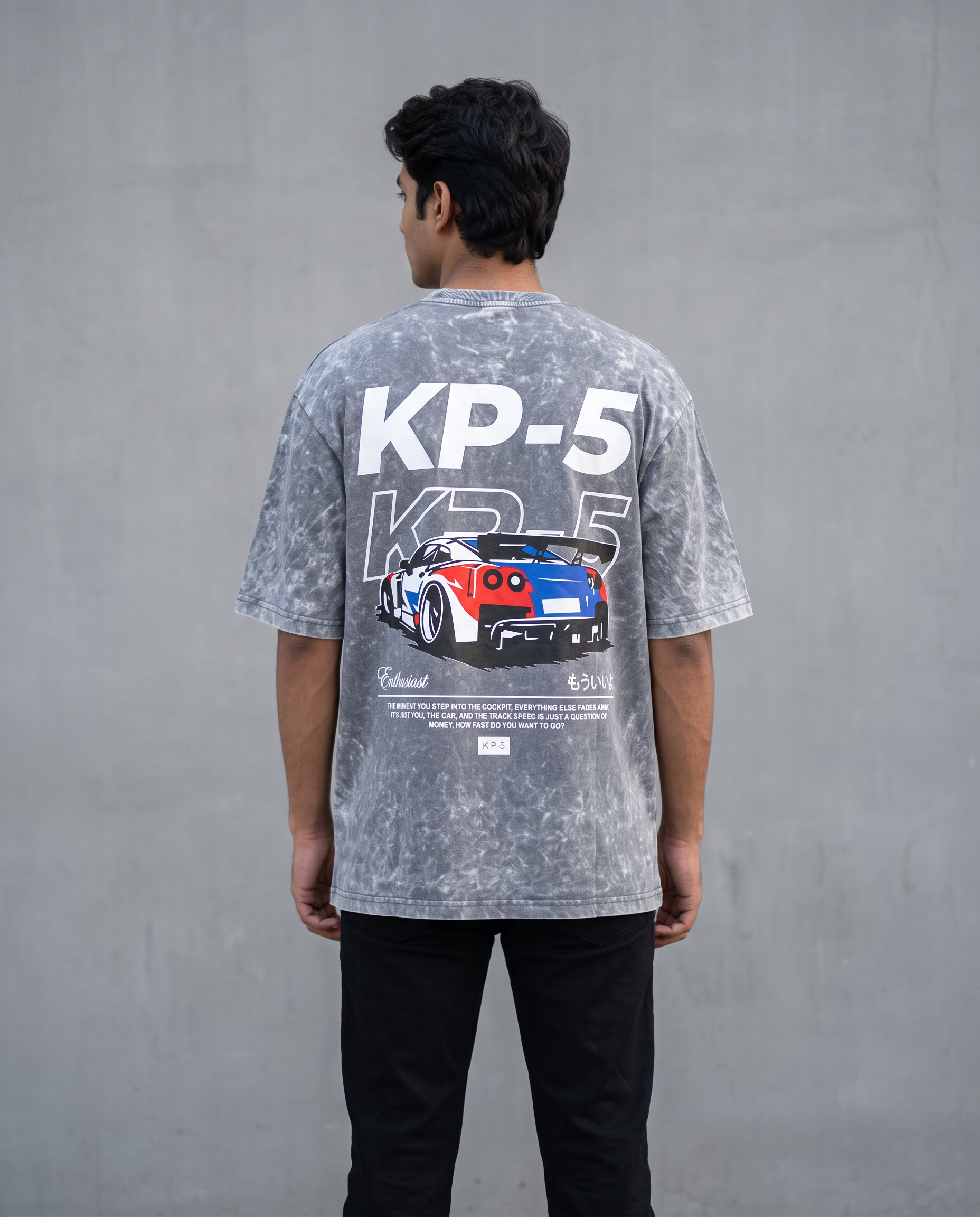 KP-5 oversized acid wash tee grey back