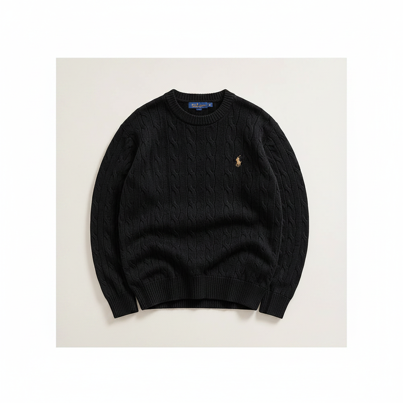RL Polo Black Super Premium Heavy Cable Knit Winter Pullover 2026