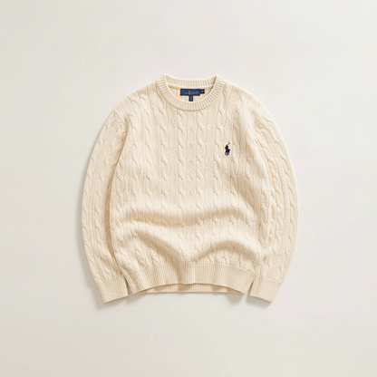 RL Polo Cream cable knit pullover – clean premium studio front view