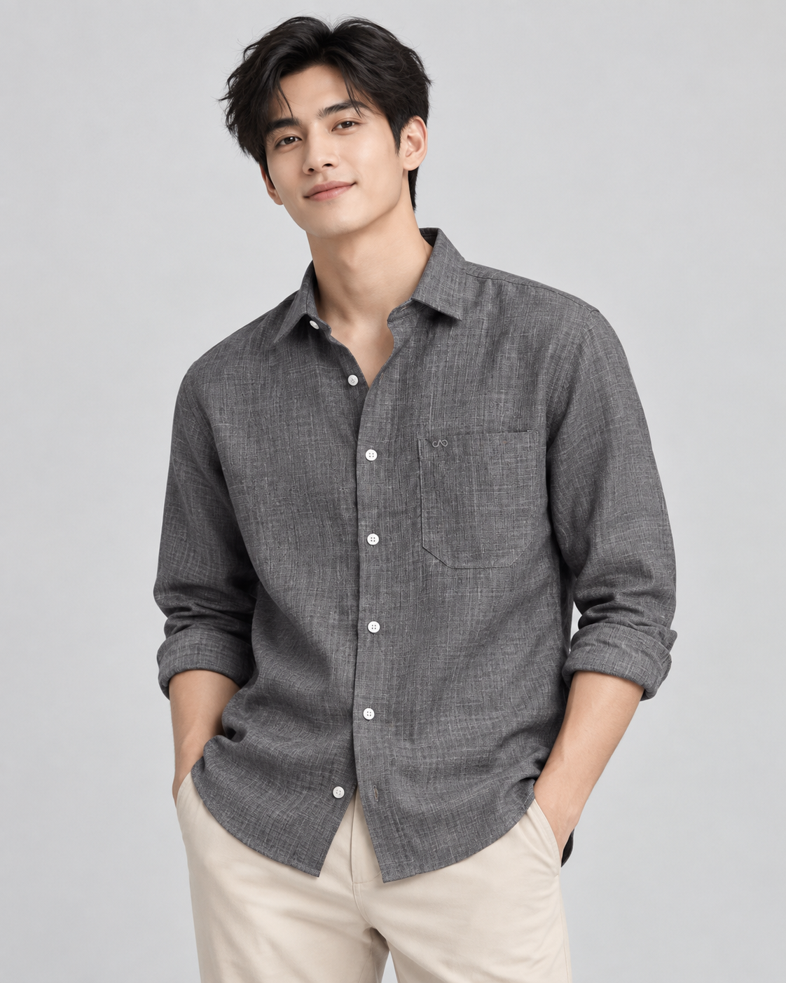 Korean Linen Shirt - Charcoal Grey