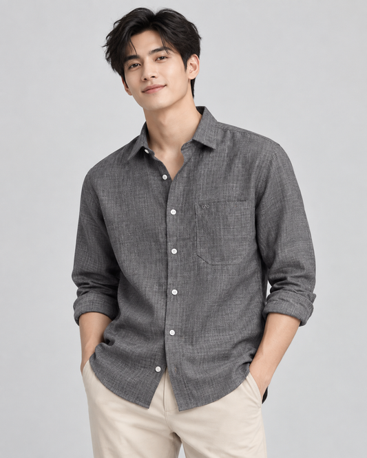 Korean Linen Shirt - Charcoal Grey