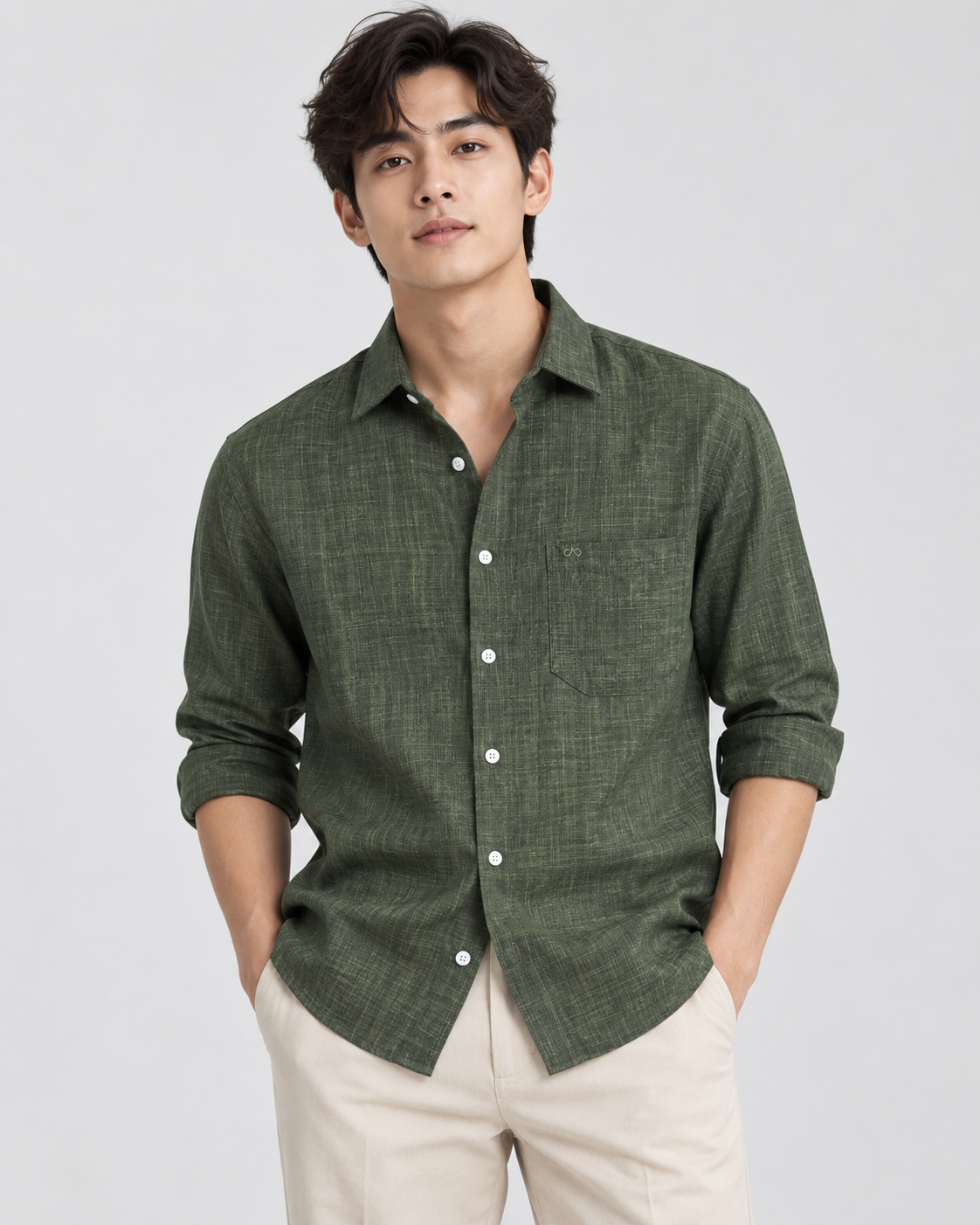 Korean Linen Shirt - Forest Green