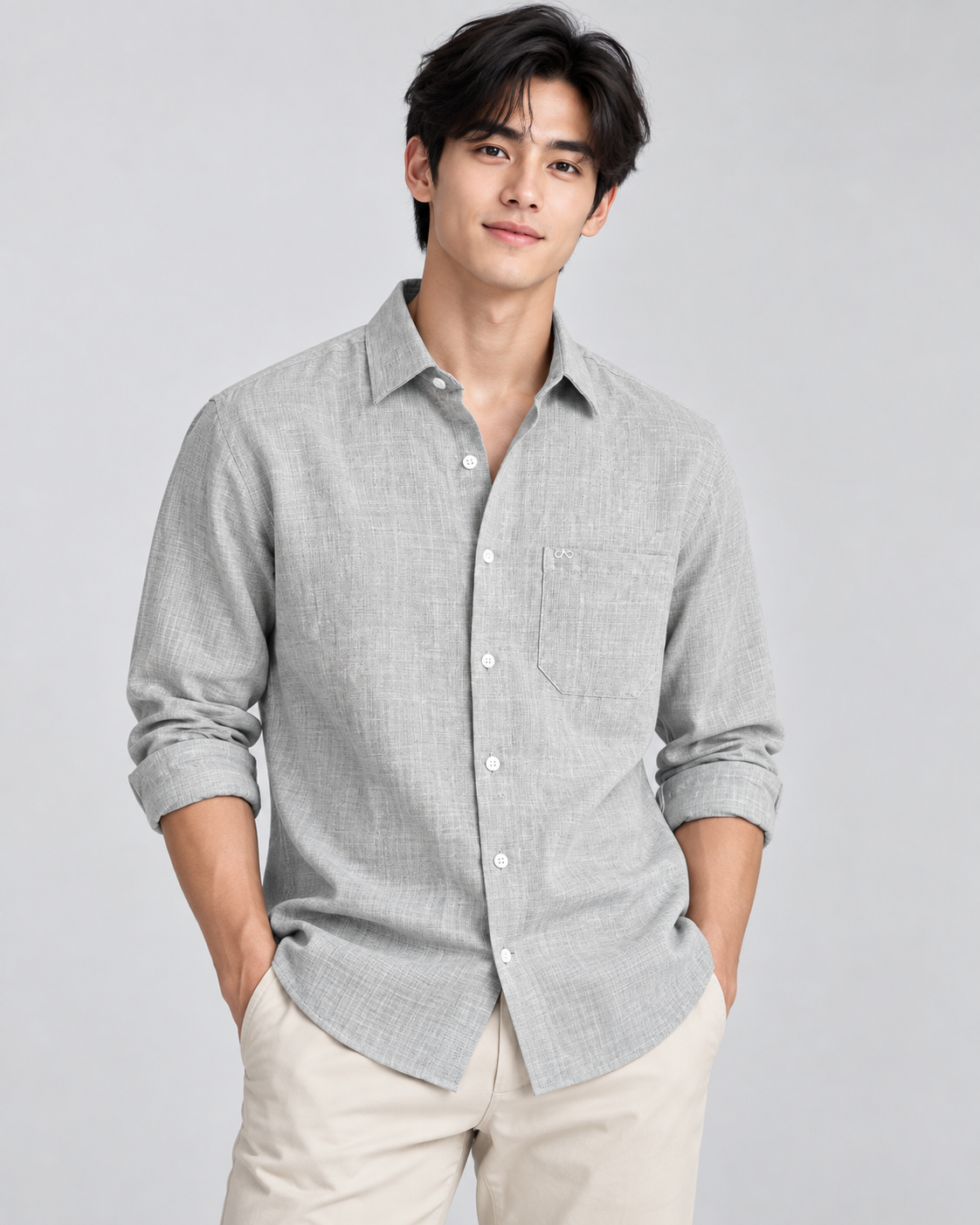 Korean Linen Shirt - Light Grey