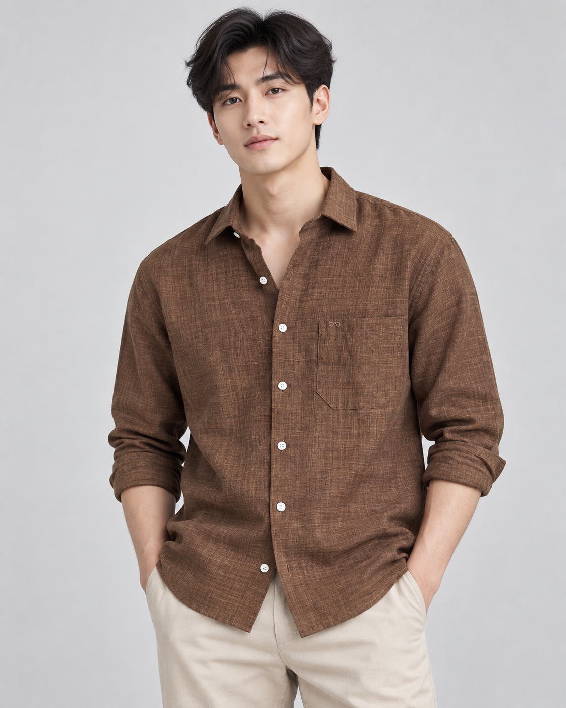 Korean Linen Shirt - Mocha Brown