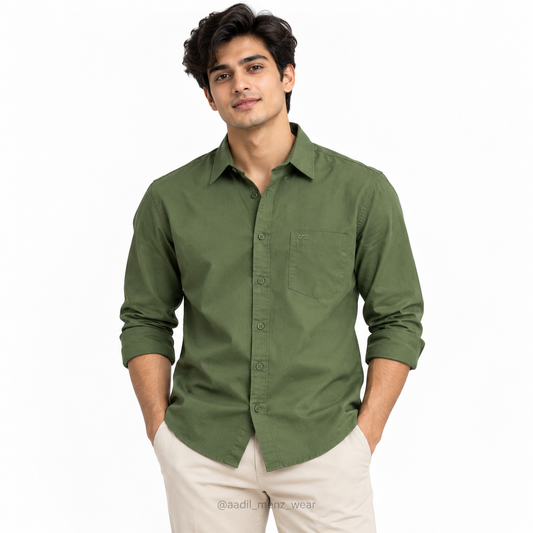 Korean Linen Shirt - Olive Green