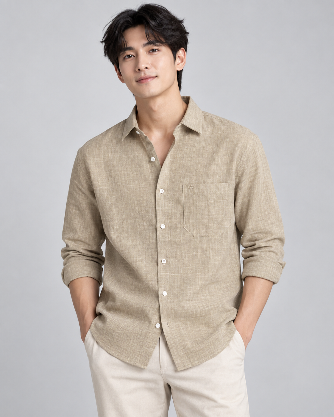 Korean Linen Shirt - Stone Beige