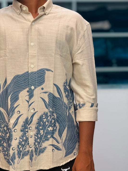 Linen print shirt - blue