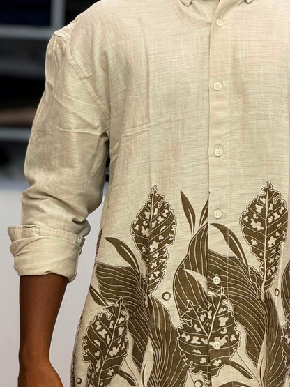 Linen print shirt - brown