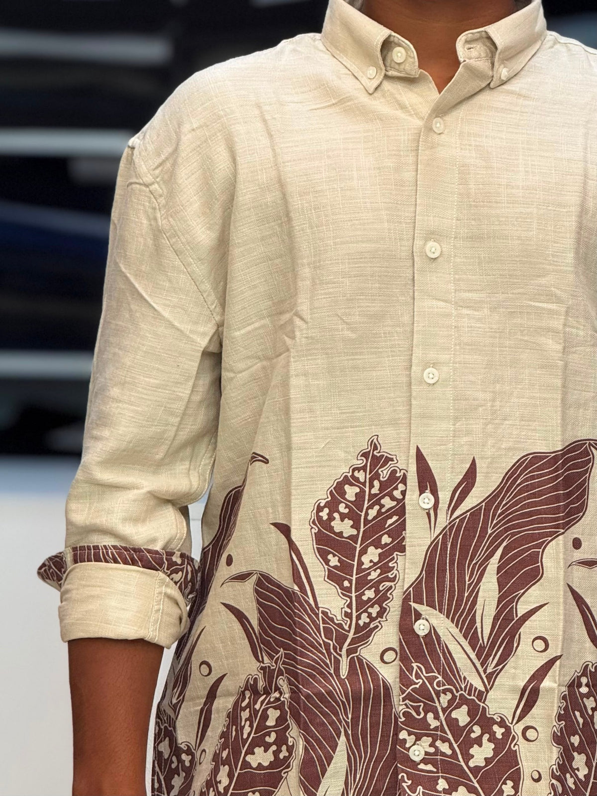 Linen print shirt - maroon