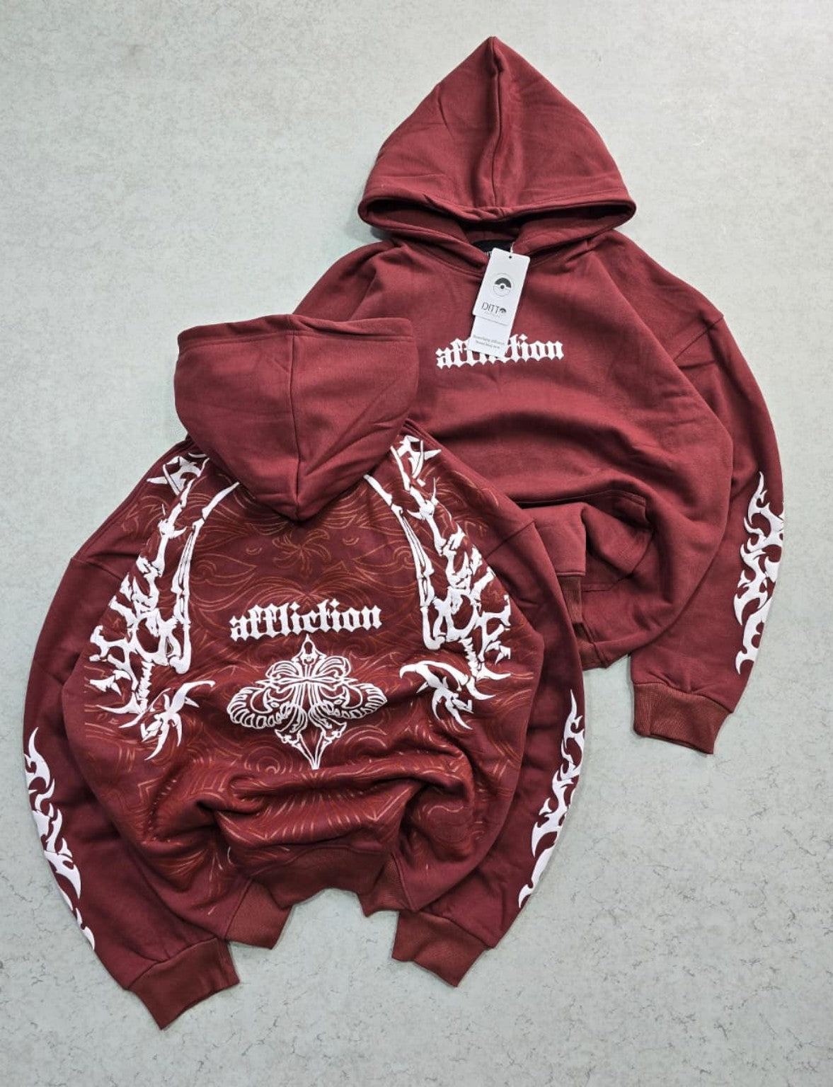 Maroon Affliction graphic hoodie