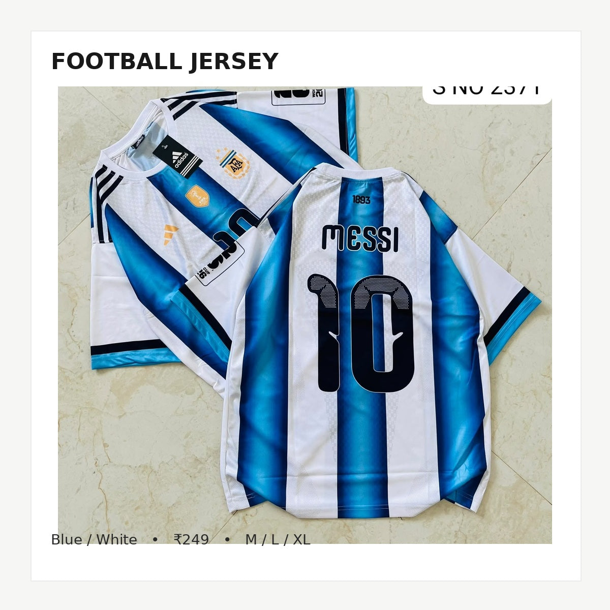 Blue and white Messi 10 football jersey product image
