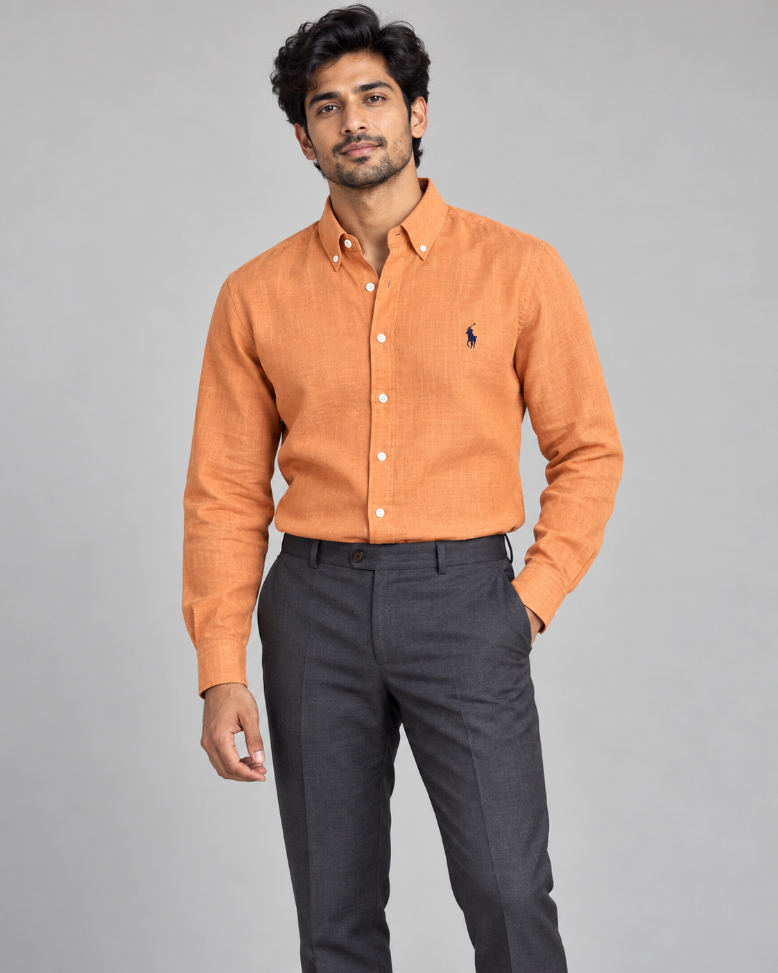 Apricot lyocell linen boxy shirt — formal view