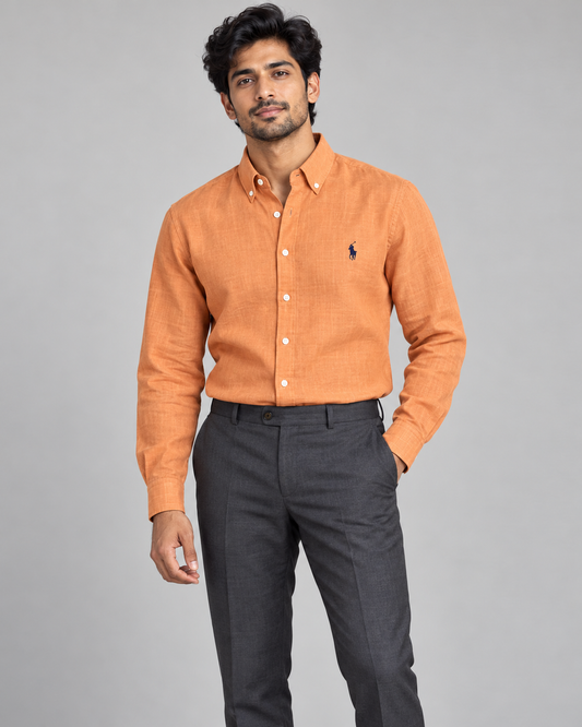 Apricot lyocell linen boxy shirt — formal view