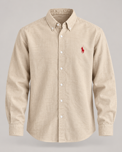 Beige lyocell linen boxy shirt — product view