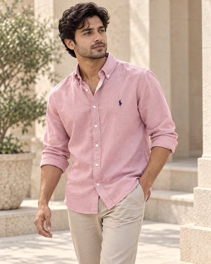 lyocell linen boxy shirt in Blush Pink, casual view