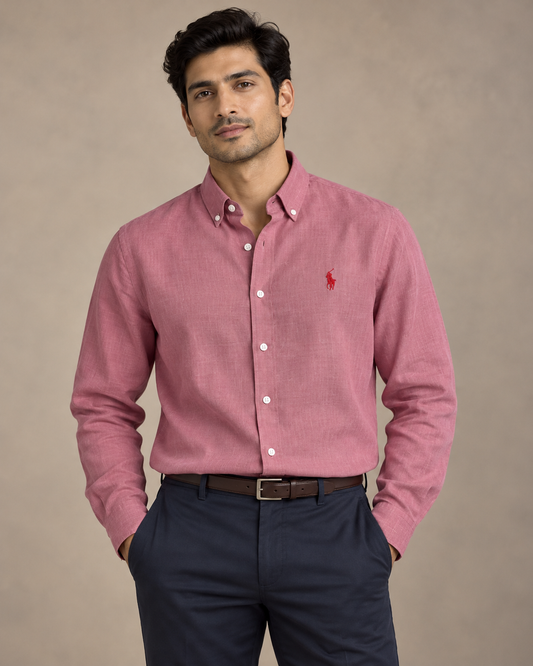 lyocell linen boxy shirt in Dusty Rose, formal view