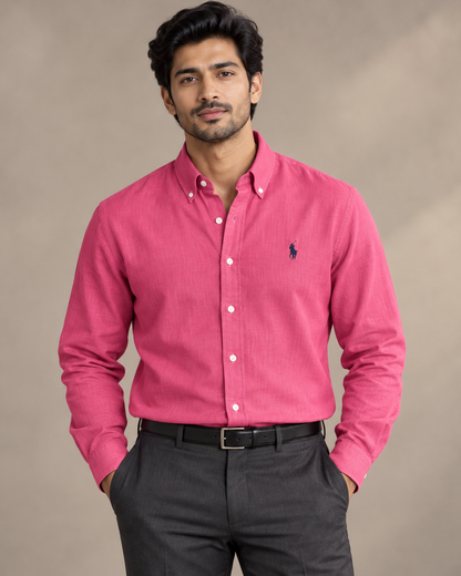 lyocell linen boxy shirt in Fuchsia, formal view
