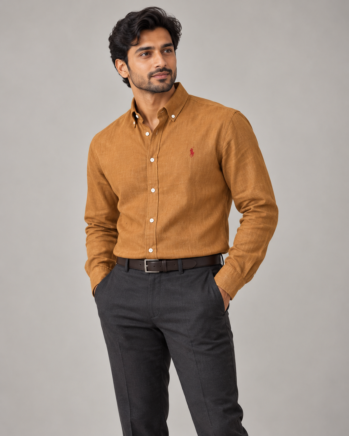Golden Tan lyocell linen boxy shirt — formal view