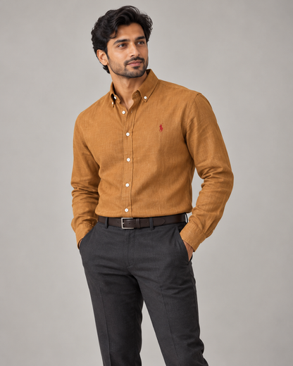 Golden Tan lyocell linen boxy shirt — formal view