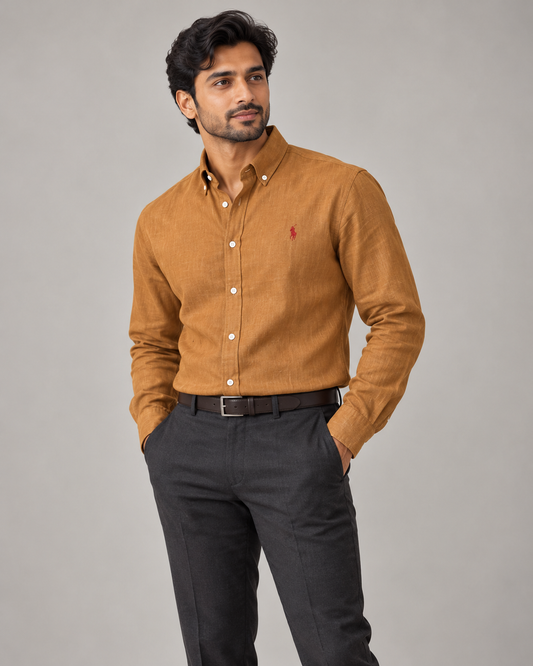 Golden Tan lyocell linen boxy shirt — formal view