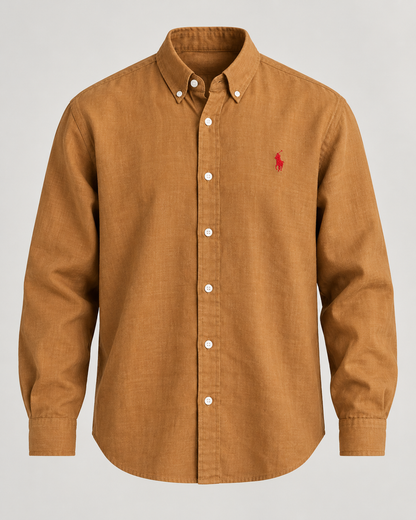 Golden Tan lyocell linen boxy shirt — product view