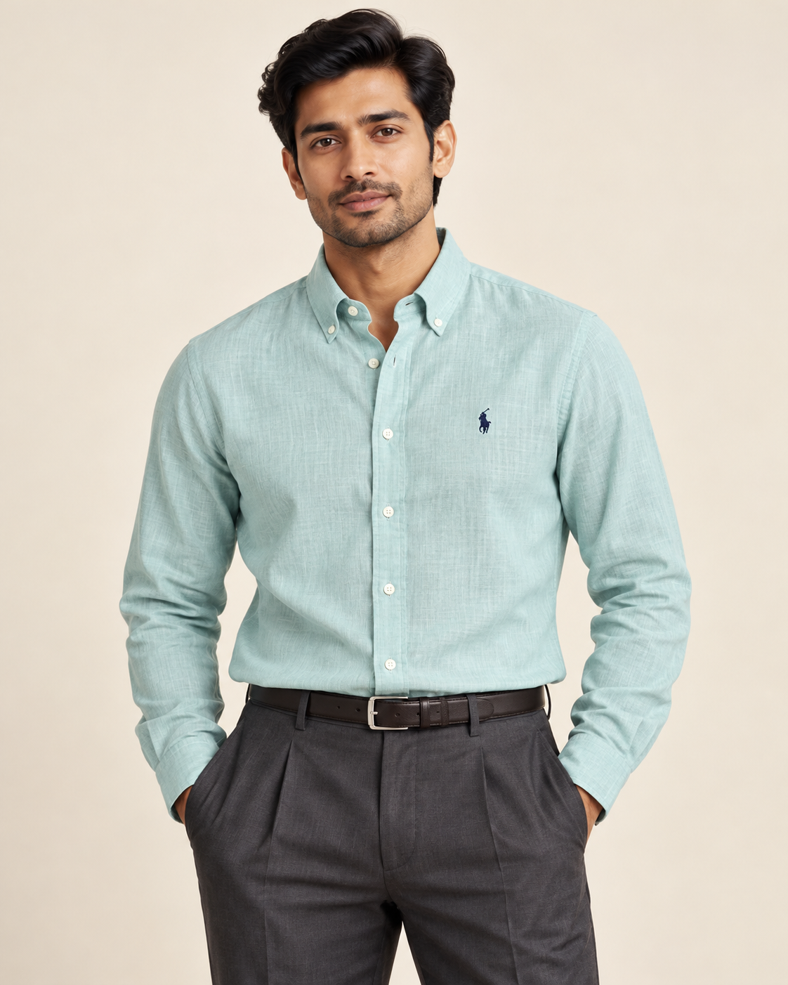 Ice Mint Lyocell Linen Boxy Shirt — formal view