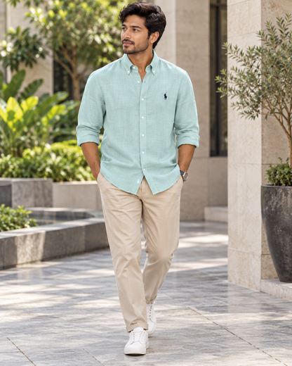 Ice Mint Lyocell Linen Boxy Shirt — casual view