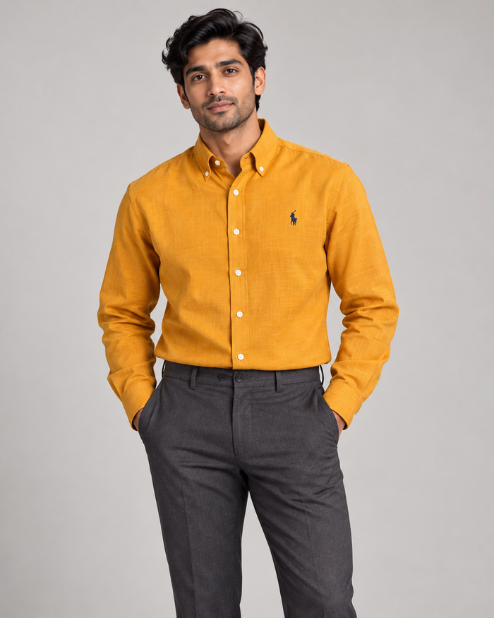 Lyocell Linen Boxy Shirt — Mustard Yellow