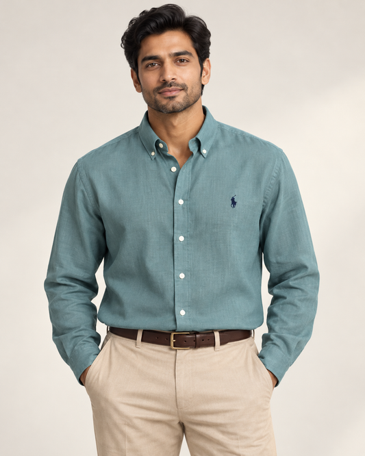 Muted Aqua Lyocell Linen Boxy Shirt — formal view