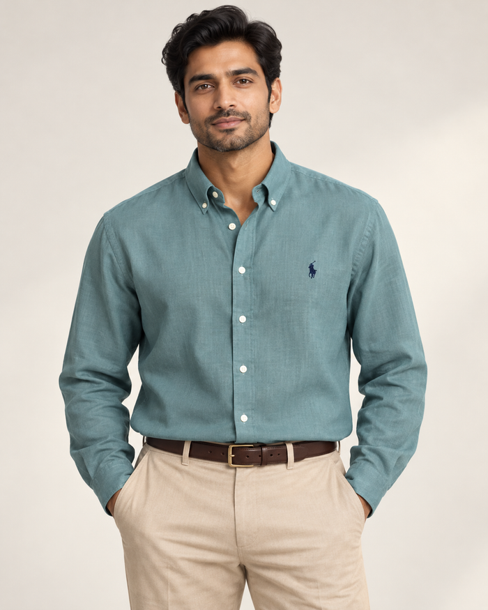 Lyocell Linen Boxy Shirt — Muted Aqua
