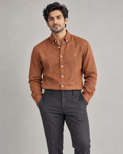 Rust Brown lyocell linen boxy shirt — formal view