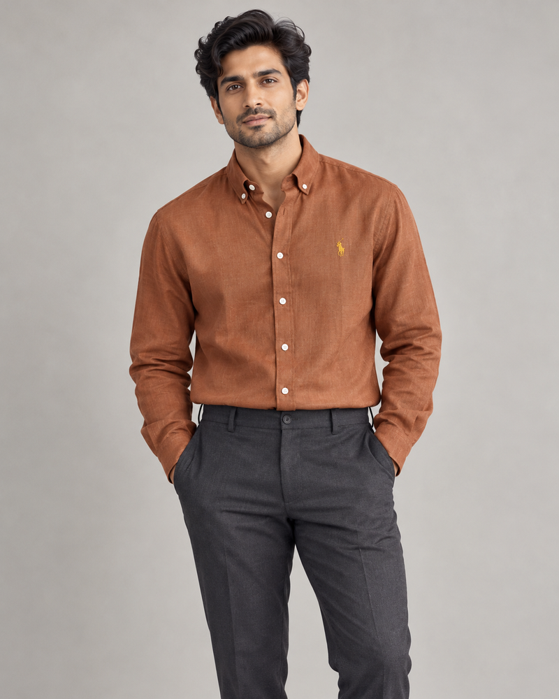 Lyocell Linen Boxy Shirt — Rust Brown