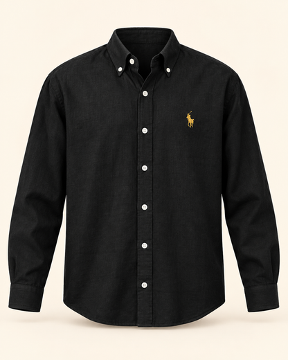 Black lyocell linen boxy-fit shirt — product view