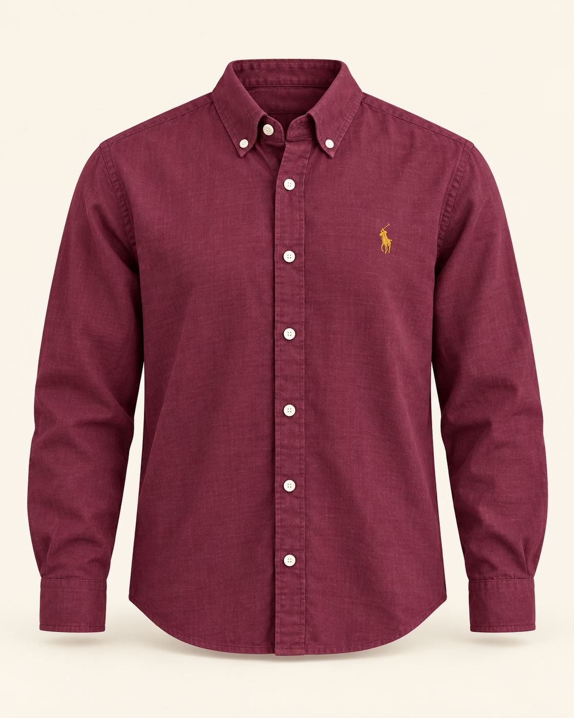 Burgundy lyocell linen boxy-fit shirt — product view