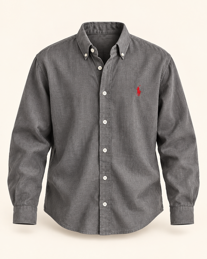 Charcoal Grey lyocell linen boxy-fit shirt — product view