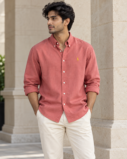 Coral Lyocell Linen Boxy Shirt — casual model