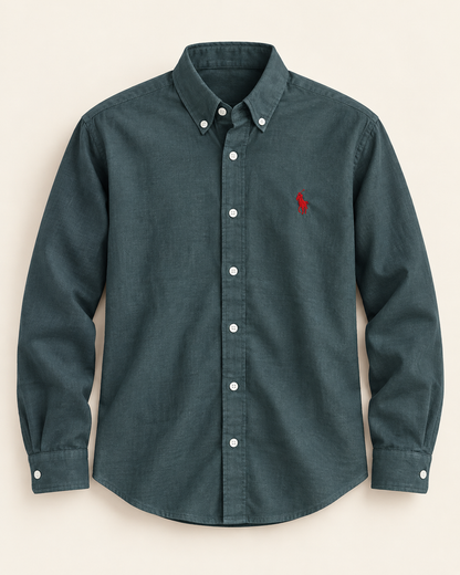 Forest Green lyocell linen boxy shirt — product front view