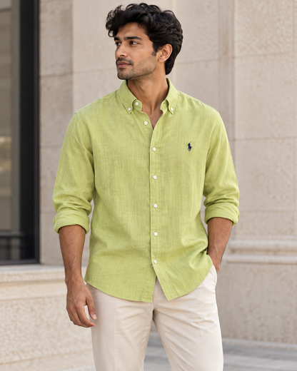 Lime Lyocell Linen Boxy Shirt — casual model