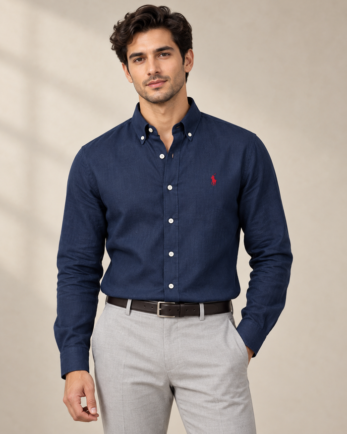 Lyocell Linen Boxy Shirt — Navy Blue