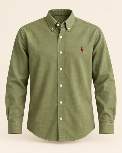 Olive Green lyocell linen boxy shirt — product front view