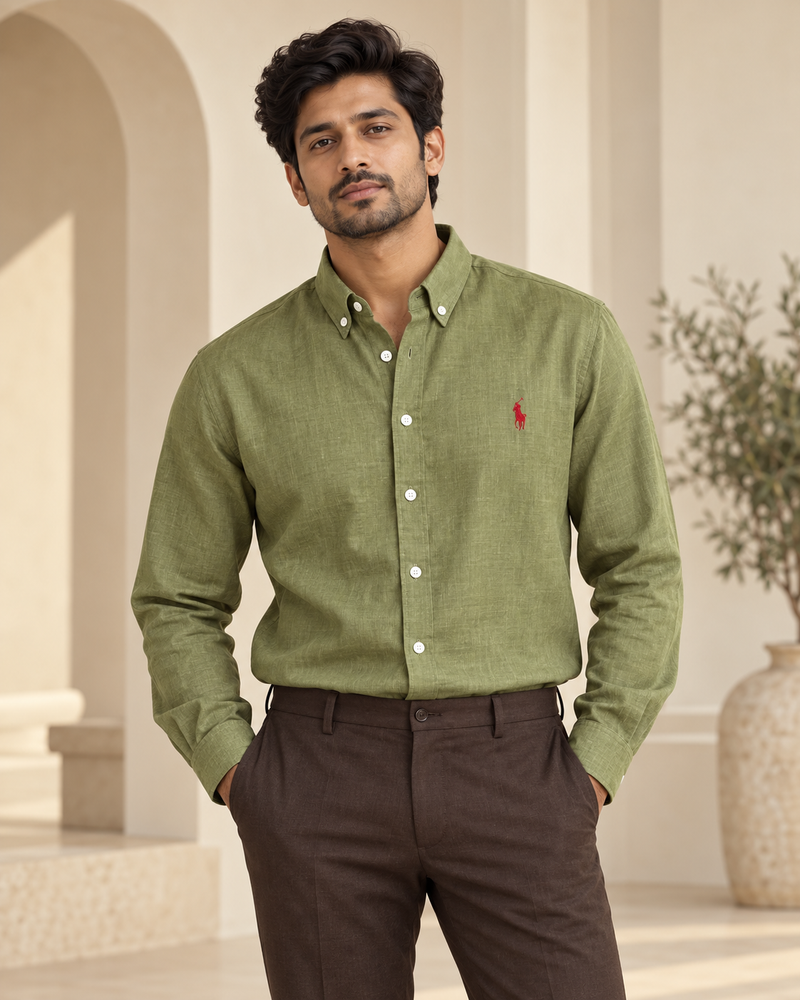 Lyocell Linen Boxy Shirt — Olive Green