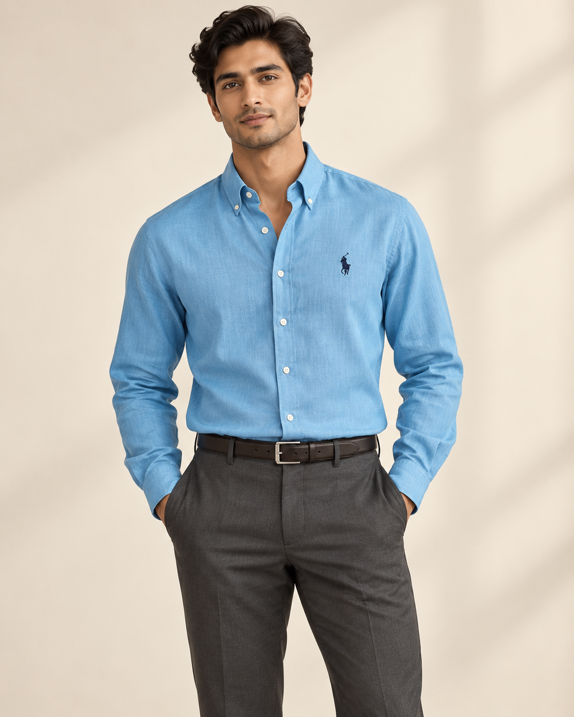 Sky Blue lyocell linen boxy-fit shirt — formal view