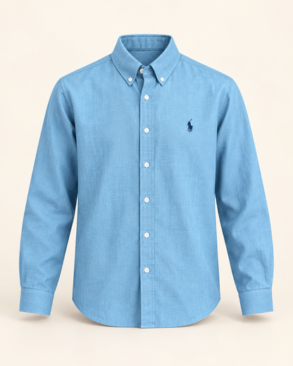 Sky Blue lyocell linen boxy-fit shirt — product view