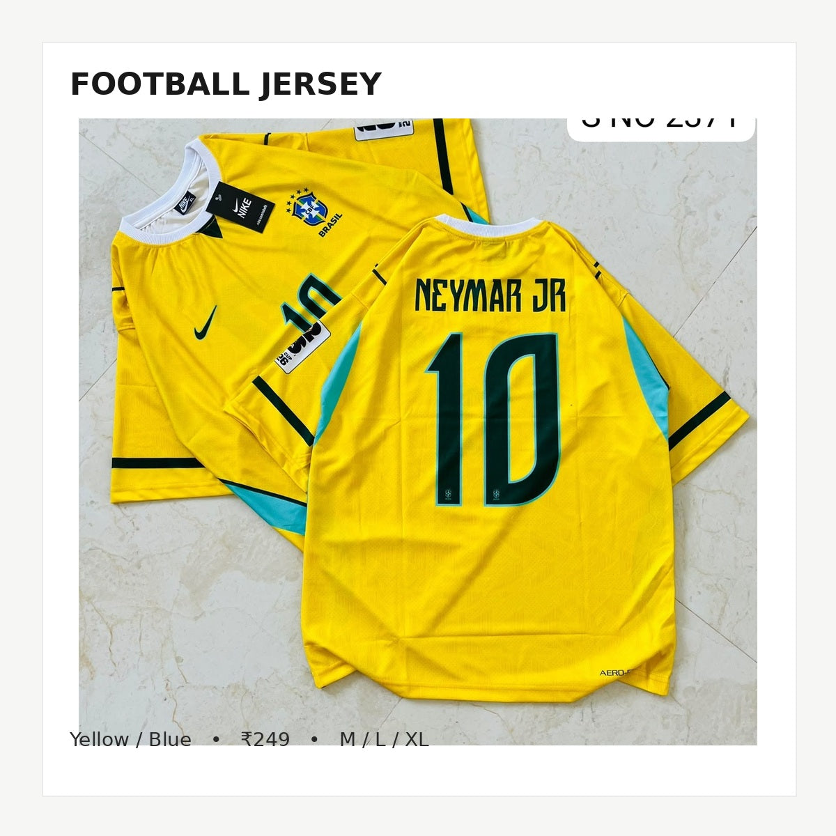 Yellow and blue Neymar 10 football jersey product image