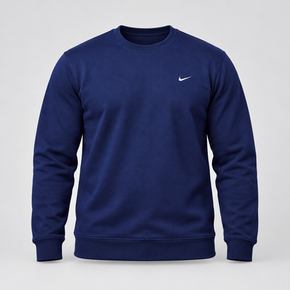 Small Chest Emblem Crew Neck Sweatshirt - Navy Blue - product-only front view